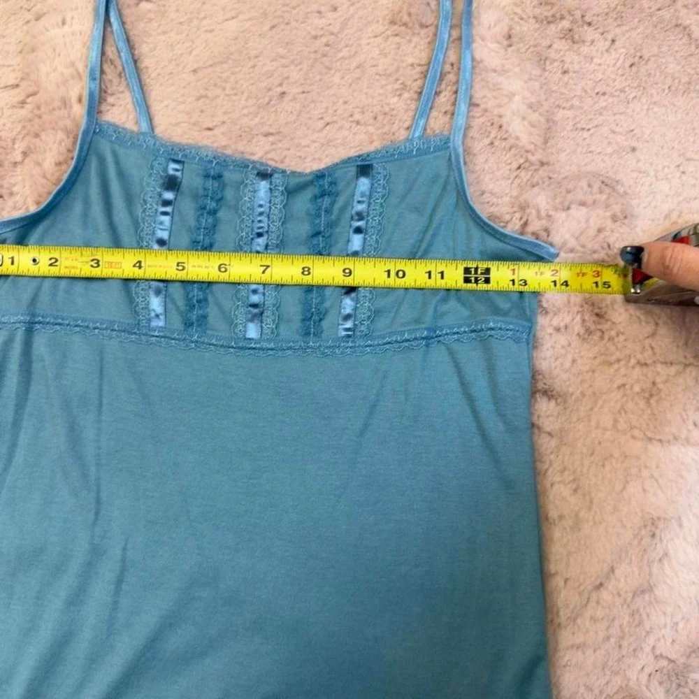 blue satin trim lace cami top, y2k soft girl, Fairycore, Coquette, Spring top - Picture 6 of 8